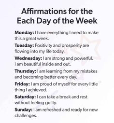 an affirmation for the each day of the week