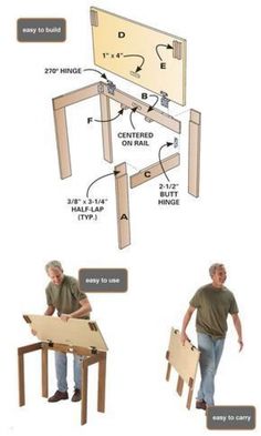 an image of a man standing next to a table with instructions on how to build it