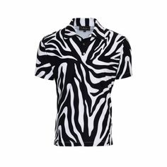 NEW Zebra Golf Polo Shirt Did you know that no two zebras have the same stripe pattern?  The Zebra's pattern represents community, freedom, balance, and individualism. Zebra stripes have a deeper spiritual meaning, through the art of blending opposites, yin and yang.  The zebra print was hand drawn by our print artist.  Our signature prints were designed by Dorothy Zudora and printed in the USA on fabric procured in the USA. All men's shirts are made with an award winning 8 way stretch jersey fa Casual White Tiger Print Top, White Zebra Print Casual Tops, Zebra Stripes, White Zebra, Polo Golf, Spiritual Meaning, Signature Print, Golf Polo Shirts, Print Artist