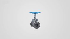 an image of a ball valve with blue handle on the top and bottom part of it