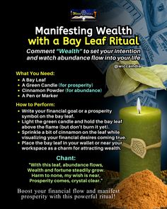 💰 Manifest Wealth with a Bay Leaf Ritual! 💰  This simple yet effective spell combines the powerful energies of bay leaf and cinnamon to align your intentions with the flow of prosperity. 🌟  ✨ Pro Tip: As you perform this ritual, focus on the feeling of already having financial abundance. The universe loves a grateful heart! 💚  💬 Comment “Wealth” to set your intention and watch abundance flow into your life! Wiccan Illustration, Universe Love, Manifest Wealth, Manifesting Wealth, Financial Abundance, Bay Leaf, Wiccan Spells, Bay Leaves, Grateful Heart