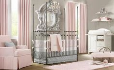 Baby room girl photo - 5 Pink And Gray Nursery, Restoration Hardware Baby, Nursery Room Design, Real Estat, Dream Nurseries, Mirror On The Wall, Beautiful Nursery, Baby Room Design, Dreamy Bedrooms