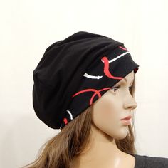 "Beanie hat for women. Suitable for spring,summer,autumn.  Fully lined hat, no rough seams .Reversible hat.  The beanie is super simple, stylish, practical and comfortable.  Made following a standard adult head circumference of 21-23\" (54-59 cm).  One size fits all.  S-L  Made of soft viscose jersey fabrics (t-shirt jersey) Viscose is similar to cotton jersey. It is a knitted stretchy fabric. It is soft to the touch, lightweight.  (Beanie suitable for chemotherapy, alopecia ,hair loss) Machine- Lightweight Beanie Hat, Spring Beanie Hat, Casual Curved Brim Bonnet One Size, Casual Summer Beanie, Handmade Casual Bonnet With Curved Brim, Handmade Casual Black Hat, Adjustable Beanie For Spring, Adjustable Spring Beanie Cap, Handmade Beanie For Spring