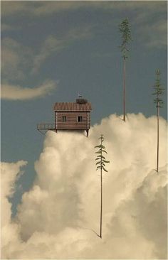 there is a tree house on top of the clouds