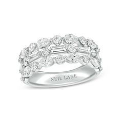 Neil Lane Premiere Diamond Anniversary Ring 2 ct tw Round/Pear/Baguette 14K White Gold | Kay Right Hand Diamond Rings For Women, 25th Anniversary Rings For Her, 10 Year Anniversary Ring, 25 Anniversary Rings, Diamond Ring Stack, Anniversary Bands For Her, Vintage Anniversary Rings, Suits Groom, Black Diamond Wedding Bands