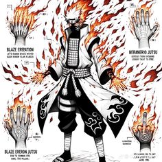 an image of the character from naruta with fire and flames around his hands