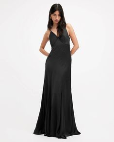 Lili Panelled Maxi Dress Black | ALLSAINTS US Godet Dress, Loungewear Outfits, Maxi Dress Black, Going Out Outfits, Dream Board, Sweaters And Jeans, Guest Outfit, Event Dresses, Clothes Collection