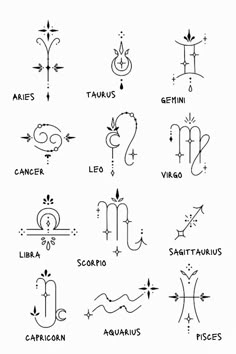 zodiac symbols are shown in black and white