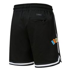 Add flair to your game day ensemble with these Washed shorts by Pro Standard. It features bold Brooklyn Nets graphics in neon colors for a vibrant display of team spirit. An elastic waistband customizes the fit to your perfect size. Imported Machine wash, tumble dry low Brand: Pro Standard Officially licensed Elastic waistband with drawstring Heat-sealed chenille applique Material: 100% Cotton Sewn-on stripes Inseam on size M measures approx. 8'' Side split hem Two side pockets Zippered rear poc Team Spirit Shorts With Built-in Shorts For Sports Season, Black Cheerleading Shorts, Casual Black Athletic Shorts For Cheerleading, Moisture-wicking Shorts For Cheerleading, Sporty Game Day Shorts In Team Colors, Casual Team-colored Shorts For Team Events, Sporty Team-colored Shorts For Game Day, Casual Shorts For Team Events During Sports Season, Short Bottoms For Cheerleading Sports Season