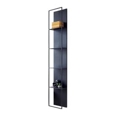 tall black metal four tiered wall shelf Office Metal Shelves, Shelf For Display, Open Storage Ideas, Black Metal Wall Shelf, Pole Shelf, Organizing Mail, Contemporary Wall Shelf, Shelf Tall, Display Shelf Design