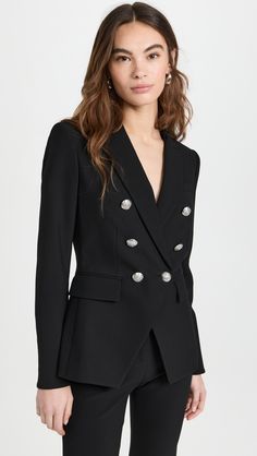 Find VERONICA BEARD Miller Dickey Jacket on Editorialist. Fabric: Mid-weight stretch suiting. Peaked lapels and double-breasted button placket. Long sleeves with padded shoulders and button cuffs. Welt breast and flap front pockets. Single back vent. Shell: 63% polyester/27% viscose/7% cotton/3% elastane. Lining: 52% cotton/48% polyester. Dry clean. Imported, Afghanistan. Measurements: Measurements from size 2 Length: 25.5in / 65.0cm, from shoulder Fall Tuxedo Blazer With Button Closure, Tuxedo Style Outerwear With Button Closure For Work, Double-breasted Tuxedo Style Outerwear With Buttons, Fall Tuxedo Blazer Dress With Double-breasted Button, Formal Notch Lapel Blazer With Snap Buttons, Elegant Tailored Blazer With Snap Buttons, Formal Blazer With Snap Buttons And Lapel Collar, Fitted Business Blazer With Snap Buttons, Formal Fitted Blazer With Snap Buttons