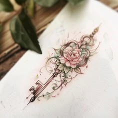 Key Tattoo Blueprint Pack Key Flower Tattoo, Rose Key Tattoo, Women Compass Tattoo, Key Tattoo Designs, Compass Rose Design, Embrace The Unknown, Floral Thigh Tattoos, Upper Back Tattoos, Key Tattoos