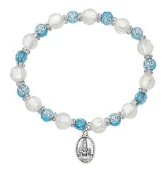 Aqua Rose Silver Beads With White Venetian Glass Beads. Silver Ox Fatima Medal. Comes Carded. White Faceted Beads Rosary Bracelet Gift, White Rosary Bracelet With Faceted Round Beads, White Rosary Bracelet With Colorful Beads, White Colorful Beaded Rosary Bracelet, Purple Heart Earrings, Aqua Rose, Princess Diamond Ring, Rock Rings, Lady Of Fatima