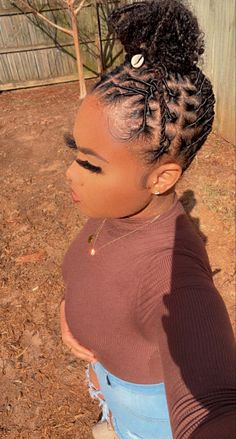 Loc styles Loc Ponytail With Curls, Loc Updo Bun Styles, High Pony Loc Styles, Loc Pinups Styles, Short Dread Styles Updo, Starter Locs Ponytail Styles, Starter Locs Styles Updo, Space Bun Loc Style, Loc Styles On Women