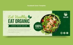 a facebook cover with an image of a salad and chicken on the side, in green tones