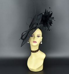 ✿*.Key Features.*✿ This is a large British thing style fascinator. It is made of large sinamay base, trimmed feathers, special shape quills and headband that might conceivably strike your fancy flaunting and bobbing on your head when you takes a notion to go to a special occasion. Whether you're conservative or even a little garish, it is the most fun accessory you will ever wear to a wedding, an afternoon garden party or the horse races. Fascinator size: From front to back: 13.75"(35cm) From left to right: 16.5"(39.5cm) If you want other colors in this style, just search the same item code in my store, you will find them. ✿*.Tip.*✿ ❣️If you want a customized piece, please follow the instructions below: 🔹Present style of hat or fascinator you would like from the store, with additional pho Elegant Black Headpiece For Carnival, Elegant Black Feather Trim Costume Hat, Elegant Black Costume Hat With Feather Trim, Elegant Mini Hats With Feathers For Carnival, Elegant Party Costume Hats And Headpieces With Feather Trim, Elegant Party Fascinator With Feather Trim, Elegant Feather Trim Top Hat For Party, Elegant Black Fascinator With Feather Trim, Elegant Party Top Hat With Feather Trim