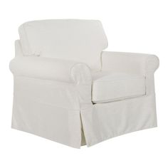 a white chair with a ruffled arm