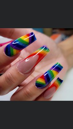 Rainbow Nail Art Designs Bright Colors, Bedazzle Nails, Nails Tricks, Gay Pride Nails, Pride Nails Designs, Pride Month Nails, Pride Nail Art, Acrylic Nails Yellow, Marble Acrylic Nails