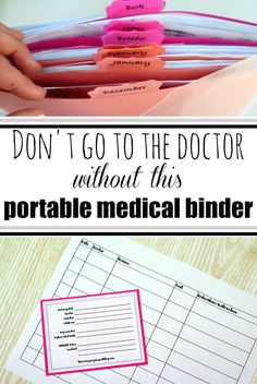 a pile of medical binders with the title don't go to the doctor without this portable medical binder