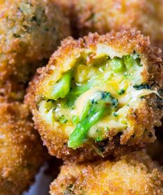 broccoli and cheese balls in a white container