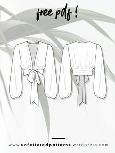 the front and back view of a blouse with tied up sleeves, on a white background