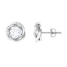 1/2 CT Round Cut Solitaire Zircon Gold Swirl Stud Earrings - Rosec Jewels Elegant White Gold Diamond Earrings With Tension Setting, Elegant White Gold Earrings With Tension Setting, Formal Cubic Zirconia Earrings With Tension Setting, Elegant Diamond Earrings For Anniversary With Tension Setting, Elegant Silver Diamond Earrings With Tension Setting, Modern Twist White Gold Earrings For Anniversary, Elegant Formal Earrings With Tension Setting, Elegant White Gold Jewelry With Screw Back, White Gold Cubic Zirconia Jewelry With Screw Back