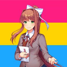 Monika (Doki Doki Literature Club Plus) Pan Pride Profile Picture/Icon ♡ Free to Use  – by @Jackiethefroggie on Pinterest/@jackie.the.mewnicorn on IG (Jackie PM)  (+Official Art by Team Salvato.)  (used: IbisPaint X)  - - - - - - - - - - - - - - - - - - - - - - - - - - - - - - - - - -TAGS & KEYWORDS:- Monika DDLC Plus Profile Picture / Doki Doki Literature Club Plus Icon, DDLC Pride Profile image  (Monika pfp icon) |  Pan Pride icons / pansexual pride profile pictures for pride month  #monika#ddlc#dokidokiliteratureclub#dokidokiliteratureclubplus#monikaddlc #icon #pfp#pfpicon#profilepicture#profilephoto#profileicon #monikapfp#monikaicon#ddlcicon #pride#pan#pansexual#panpride#pansexualpride#pridemonth#prideflag#lgbtq#2slgbtq #prideicon#pridepfp #panicon#panpfp #ddlcheadcanons#headcanon Monika Pfp, Ddlc Plus, Pride Profile Picture, Plus Icon, Profile Picture Icon, Monika Ddlc, Pansexual Pride, Picture Icon