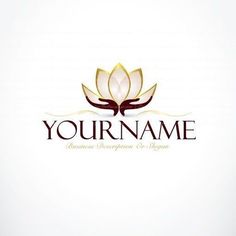 a lotus flower logo with the words'your name'in gold and brown colors