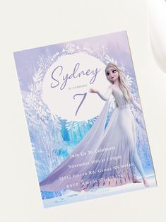 a frozen princess birthday card with the name sydney on it and an image of snowflakes