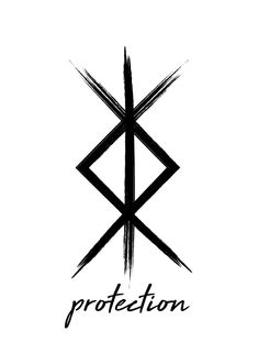 the word protection written in black ink on a white background with an inverted triangle design