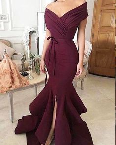 Burgundy Prom Dress Mermaid, Vestidos Color Vino, Off Shoulder Evening Dress, Prom Dresses Long Mermaid, Satin Prom Dress, Mermaid Evening Dresses