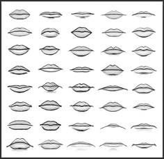 the different types of lips are shown in black and white