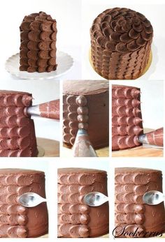 the process of decorating a cake with chocolate icing