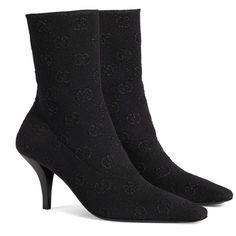 Gucci References Elements Of The House's Archives In A Contemporary Way On This Pair Of Knitted Ankle Boots. Featuring The Interlocking G As A Subtle All-Over Pattern, The Shoes Are Finished With A Pointed Square Toe And A Logo Plaque At The Back Of The Heel. Made In Italy Highlights Black Knitted Construction Signature Interlocking G Logo Branded Heel Counter Square Toe Leather Sole Estimated Item Measurements Shaft: 6.25" Heels: 3" Without Box Or Dust Bag Beige Party, Rhombus Design, Wedding High Heels, Shoes Gucci, Heel Boot, Ankle Boots Black, Womens Ankle Boots, Gucci Shoes, Womens Boots Ankle