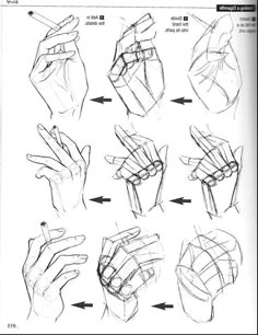 the steps to drawing hands are shown in black and white