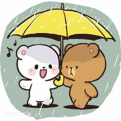 two teddy bears sharing an umbrella in the rain