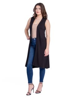 This long open front cardigan vest will be perfect to layer with during the warmer months. Stylish and trendy, this loose fit flowy piece with side slit will flatter any figure and is easy to dress up or down for any occasion. Style with a hat or jewelry for a dreamy bohemian look. Made from a comfortable stretch material. Rayon Spandex Knit.material: 92% Polyester, 8% Spandexmodel height: 5' 9" Sleeveless Long Cardigan, Long Sleeveless Cardigan, Bohemian Look, Orange And Turquoise, White Turquoise, Navy And Brown, Cardigan Vest, Open Front Cardigan, Long Cardigan