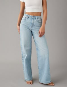 Cute Modern Outfits For Women, Mom Jeans No Holes, American Eagle Womens Jeans, H&m Straight Jeans, Cute High Rise Jeans, H&m Jeans Women, Jean Cute Outfits, Amazon Wide Leg Jeans, Cute Womens Jeans