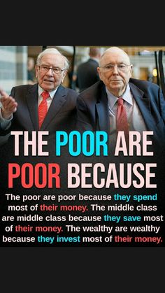 two men in suits and ties standing next to each other with the caption, the poor are poor because they spend