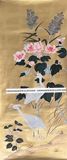 If you love the look of De Gournay wallpaper but not the price, this is for you. Chinoiserie Wallpaper panel Handpainted Wallpaper on gold gilded paper  The listed price is for 1 panel of 25" wide x 60" height on gold metallic gilded paper  Dear customer, please note: For safe delivery, all the panels roll in a strong tube. Pleas have the professional installer to install the wallpapers, there is a standard overlap between panels, and a black dot marked on the top and bottom of each panel, pleas Chinoiserie Wallpaper Panels, Gournay Wallpaper, De Gournay Wallpaper, Wallpaper Panel, Hand Painted Wallpaper, Chinoiserie Wallpaper, Wallpaper Panels, Gold Gilding, Chinoiserie