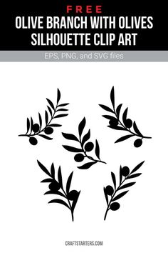 olive branch with leaves silhouette clip art for crafting and stencils, includes free svg files