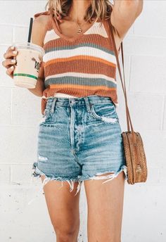 Denim Shorts Outfit, Bohol, Cute Summer Outfits, Short En Jean, Plus Size Jeans, Outfits Casual, Polyvore Outfits