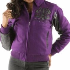 Ladies Pelle Pelle Wool Forever Flawless Purple Jacket Product Specification Material: Poly-cotton and Leather Collar: Shirt style Collar Inner: Soft Viscose lining Closure: Front open zipper closure Color: Purple Urban Purple Outerwear For Winter, Urban Purple Winter Outerwear, Urban Purple Outerwear For Fall, Pelle Pelle Jackets, Purple Leather Jacket, Wool Jackets Women, Maroon Hoodie, Green Leather Jackets, Brown Hoodie