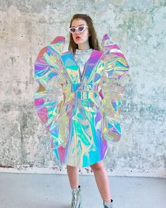 Holographic Unicorn Oversize Big Sleeve Long Cyber Metaverse - Etsy Steve Core, Galaxy Costume, Space Royalty, Holographic Jacket, Holographic Fashion, Mola Mola, Galaxy Outfit, Dali Art, Coat Check