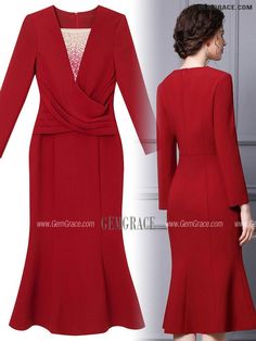 10% off now|Free shipping world-wide. Elegant Burgundy Knee Length Fishtail Party Dress with Long Sleeves at GemGrace. Click to learn our pro custom-made service for wedding dress, formal dress. View #WeddingGuestDresses for more ideas. Best Wedding Guest Dresses, For Wedding Dress, Semi Formal Dresses, Dress With Long Sleeves, Online Wedding Dress, Dress Formal, Lovely Dresses, Cocktail Dresses, Formal Dress