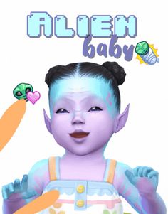 an image of a baby with blue hair and purple makeup on it's face