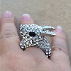 Silver Tone Fun And Funky Ring Features A Bunny Rabbit Set With Glittering Clear Crystals. Stretchy Ring Is A One Size Fits Most. Bunny Ring Beads, Funky Ring, Silver Bunny Design Jewelry Gift, Rabbit Ring Jewelry, Bunny Ring, Stretchy Rings, Funky Rings, Rabbit Necklaces, Poshmark Finds