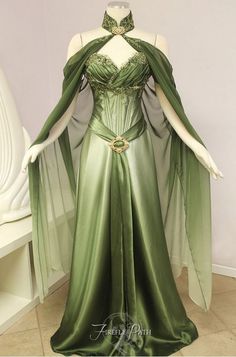 Green Dress With Sleeves, Silk Charmeuse Dress, Gaun Abad Pertengahan, Elven Dress, Charmeuse Dress, Mode Tips, Fantasy Dresses, Fantasy Gowns, Medieval Dress