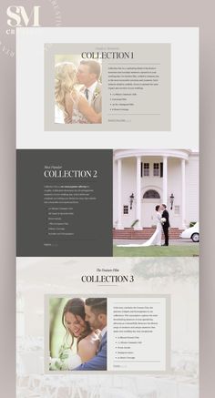 the wedding website is shown with two different layouts and one page for each section