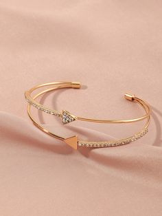 Gold Fashionable   Glass  Cuff Embellished   Jewelry Gold Jwellary, Triangle Decor, Safe Kitchen, Gold Bracelet Simple, Gold Bangles For Women, Latest Bracelets, Pretty Jewelry Necklaces, Modern Gold Jewelry, Gold Rings Fashion